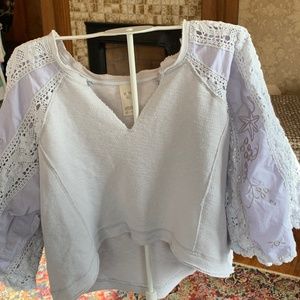 Free people/we the free cropped jersey top with wide lace cotton sleeves. Worn 1